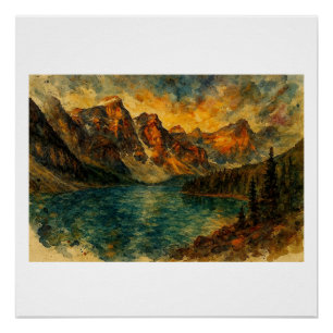 Pôster Lago Moraine ao pôr do sol,