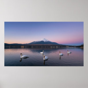 Poster Lago mount Fuji Yamanaka com cisnes