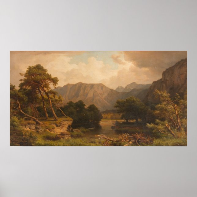 Poster Lago Mountain com Herons - Heinrich Funk (Frente)