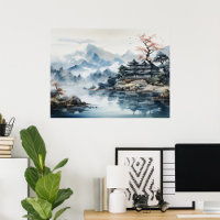 Lago Mountain, Paisagem com Aquarela Japonesa