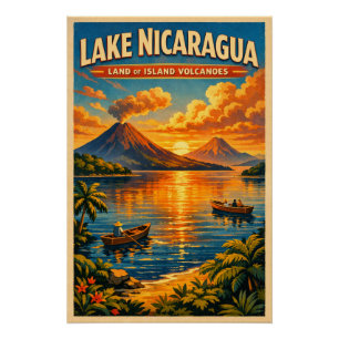 Pôster Lago Nicarágua, Nicarágua, em um clássico retrô