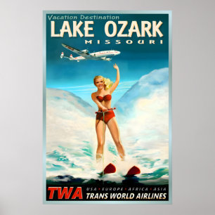 Poster Lago Ozark Missouri TWA Trans World Airlines