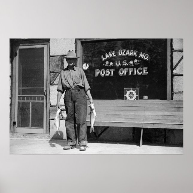 Pôster Lago Ozark Pescador, anos 30 (Frente)