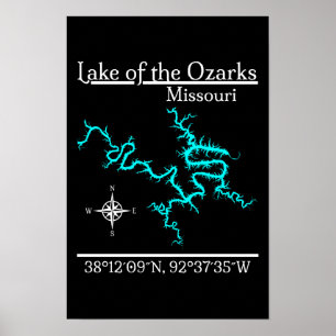 Poster Lago Ozarks Missouri Mapa Coordenadas