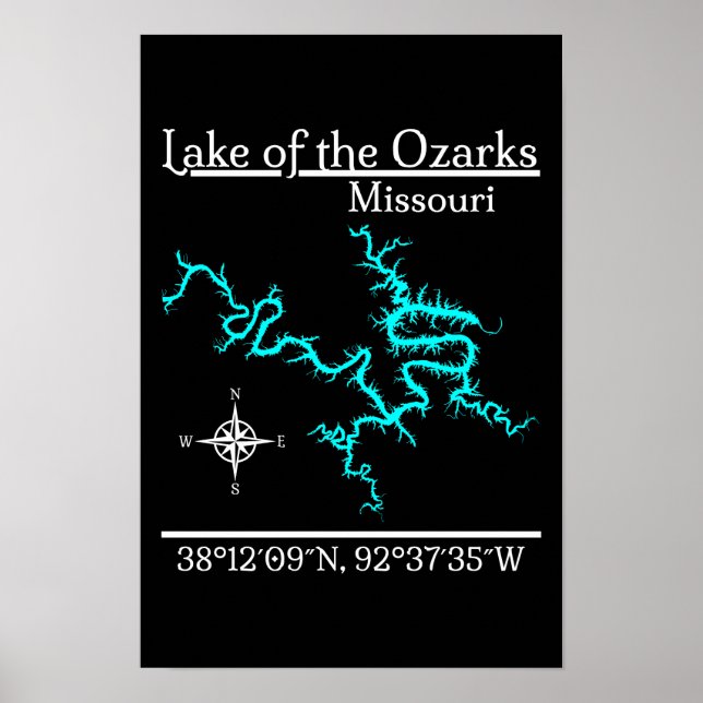 Poster Lago Ozarks Missouri Mapa Coordenadas (Frente)