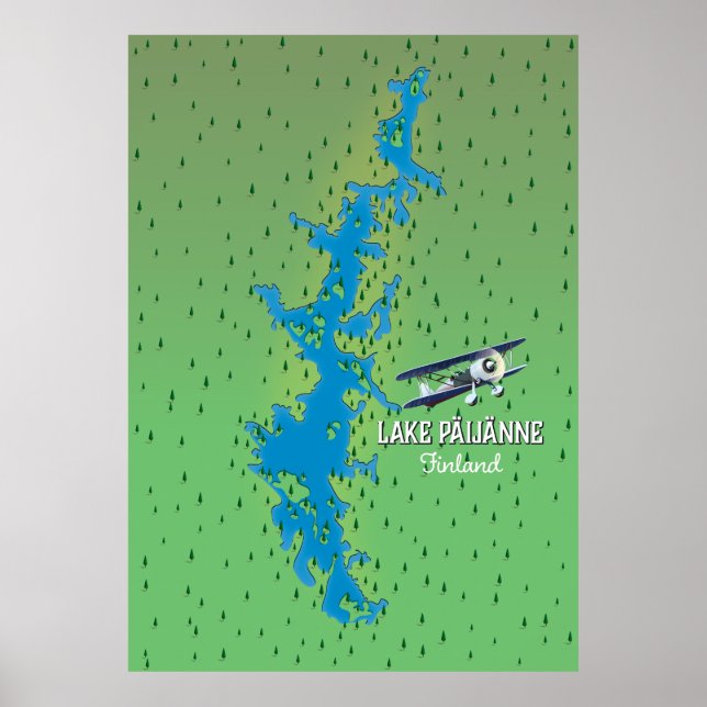 Poster Lago Päijänne Finlândia belo mapa (Frente)