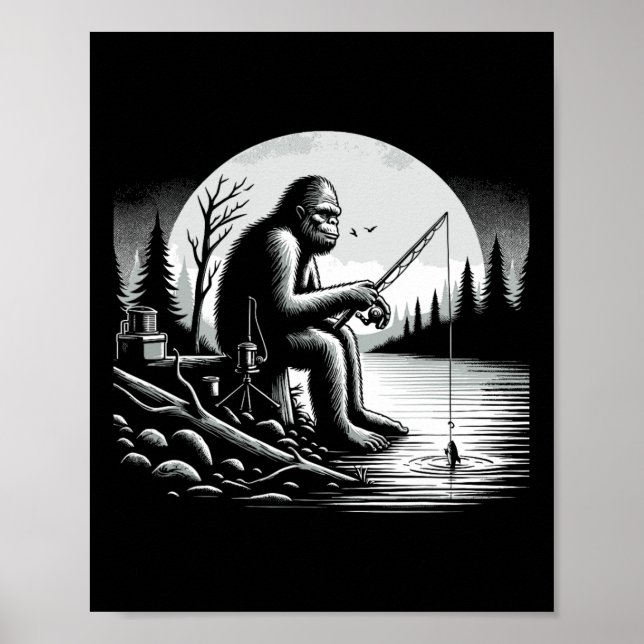 Poster Lago Pescaria Sasquatch Pescador Funny Fis (Frente)