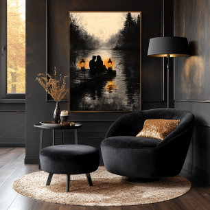Poster Lago Romântico Sunset em Estilo Monocromático