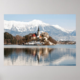 Pôster Lago sangrado no inverno, Slovenia
