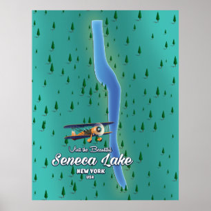 Poster Lago Seneca, mapa do lago de NYC