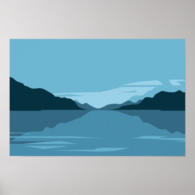 Poster Lago Sereno com Paisagem Montanhosa - Minimalista (Frente)