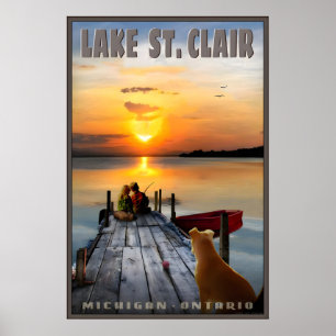 Poster Lago St. Clair Michigan Ontario Fishing Girl e
