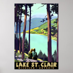 Poster Lago St. Clair Michigan Ontário Menina e Menino