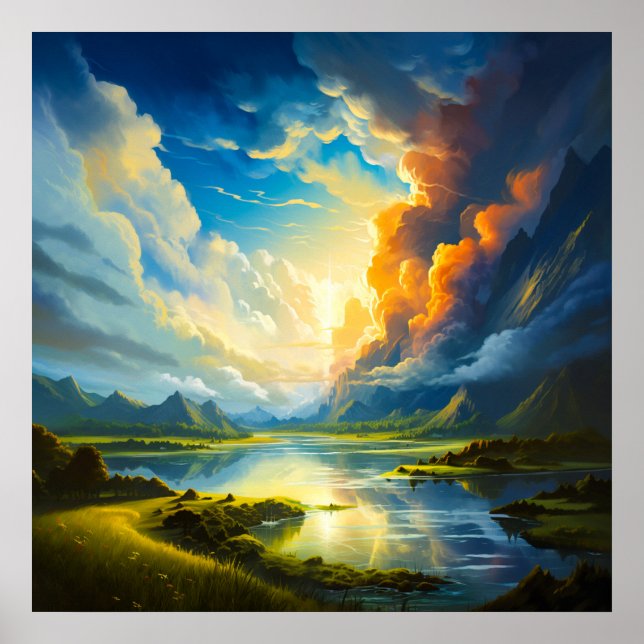 Poster Lago Summer - Ilustração de Quatro Estações (Frente)