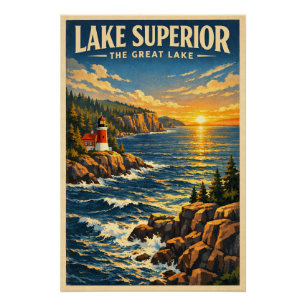 Pôster Lago Superior, EUA, em um clássico retrô