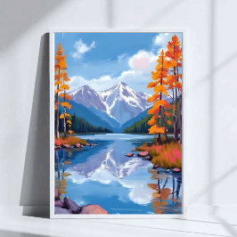 Poster Lago Tahoe Autumn | Pintura em Foliage Mountain