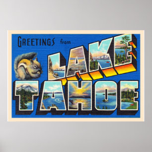 Poster Lago Tahoe California CA - Letra grande postal