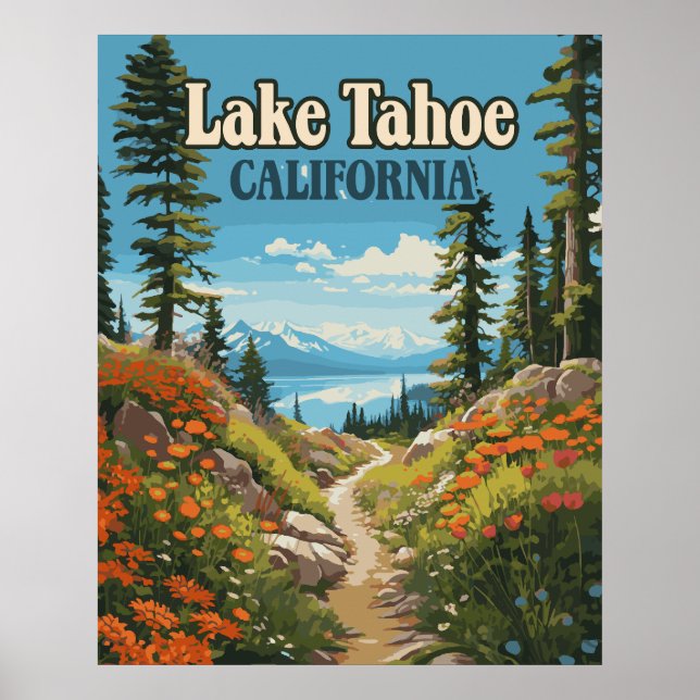 Poster Lago Tahoe California Nevada Retro Viagem (Frente)