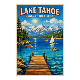 Pôster Lago Tahoe, EUA, em uma clássica viagem retrô
