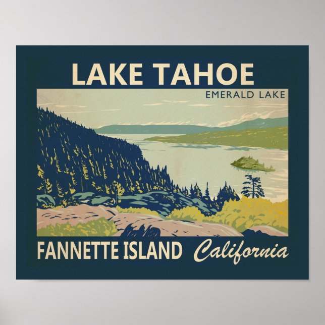 Poster Lago Tahoe Fannette Island California Vintage (Frente)