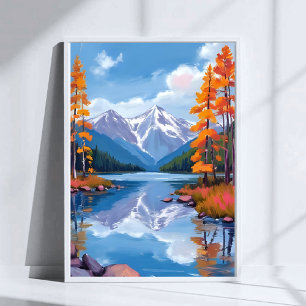 Poster Lago Tahoe Outono Pintura de Montanha de Folhage