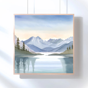 Poster Lago Tahoe Paisagem Montanhosa em Aquarela