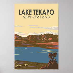 Poster Lago Tekapo New Zelândia Viagem Art Vintage