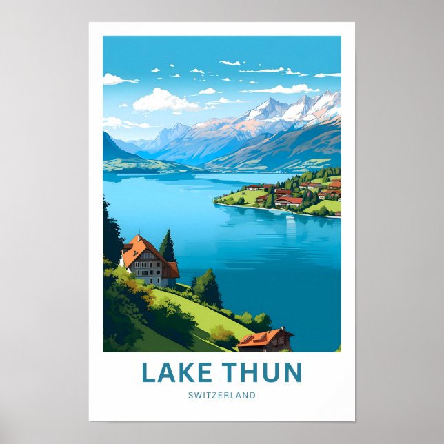 Poster Lago Thun Suíça Travel Print (Frente)