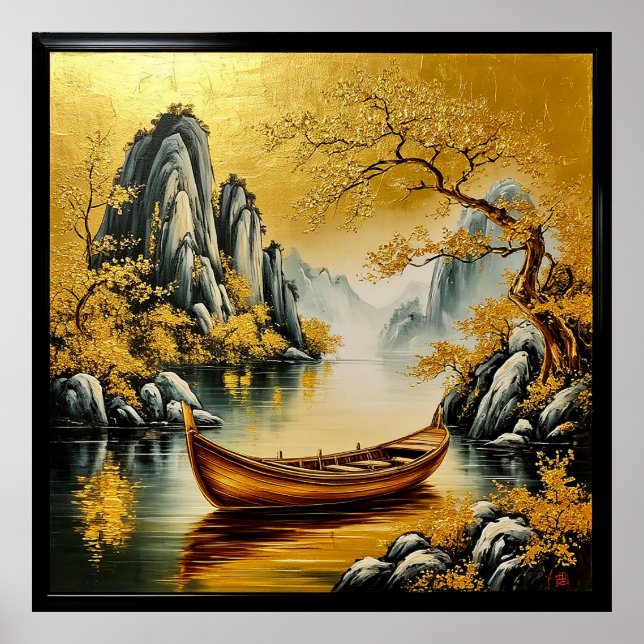 Poster Lago Tranquilo Dourado com Natureza Cénica (Frente)