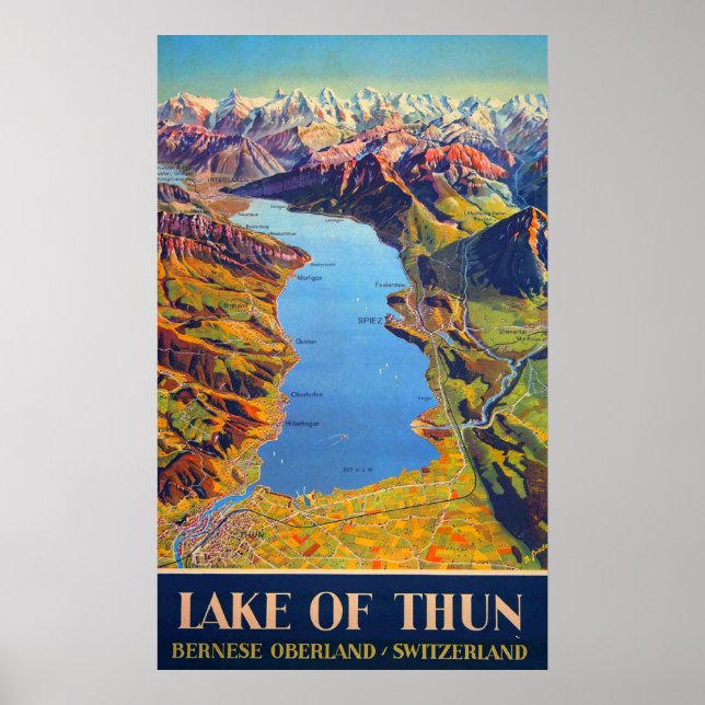 Poster Lago Vintage de Thun Suiça (Frente)