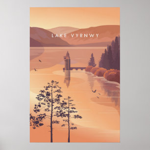 Poster Lago Vyrnwy Powys País de Gales Cartaz de Viagens