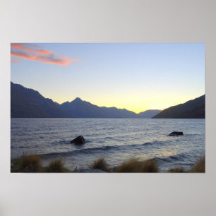Pôster Lago Wakatipu ao pôr do sol, Queenstown, NZ