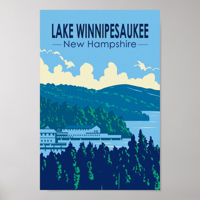 Poster Lago Winnipesaukee New Hampshire Viagem Art Retro (Frente)
