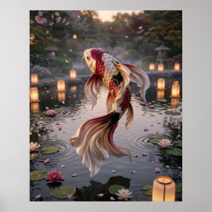 Poster Lagoa da Lanterna Koi de Seda