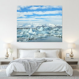 Pôster Lagoa de Iceberg da Islândia e Montanhas Nevadas Á