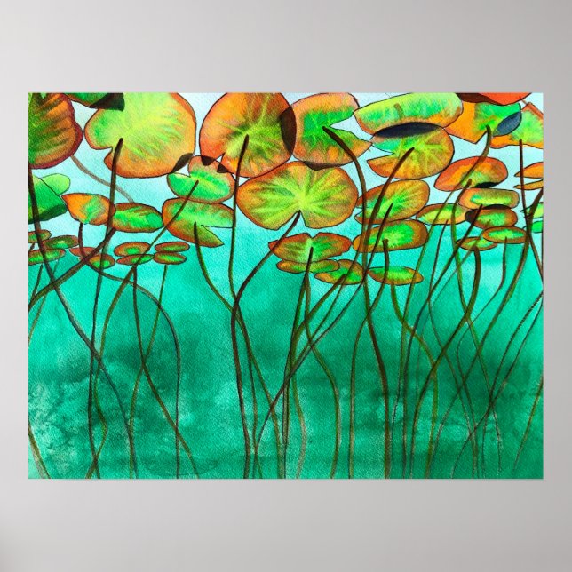 Poster lagoa verde serena com lilypads (Frente)