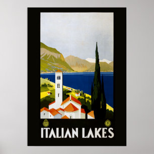 Pôster Lagos Italianos Cartaz de Viagem Antigo