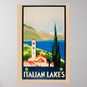 Poster Lagos Italianos Estilo de Viagem Clássico Vintage