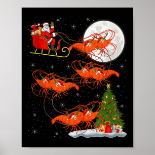 Poster Lagosta Camarão Papai Noel Trenó Voador Divertido
