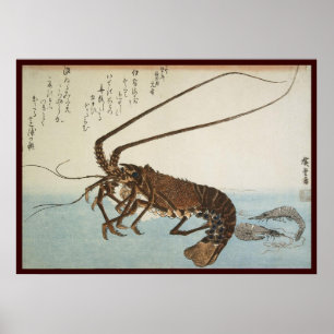 Pôster Lagosta e camarões da folha de Ando Hiroshige