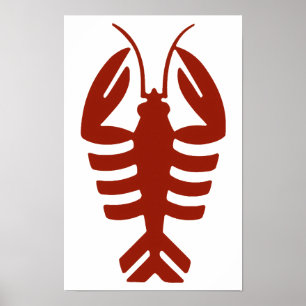 Pôster Lagosta Vintage em Vermelho, Frutos do Mar Art Déc