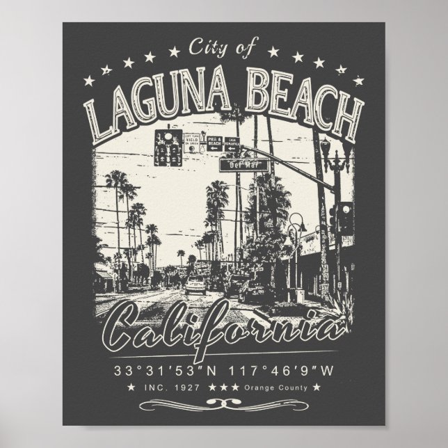 POSTER LAGUNA BEACH ORANGE CALIFÓRNIA VINTAGE (Frente)