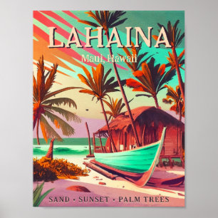 Poster Lahaina Maui Hawaii, palmeira tropical solar 60