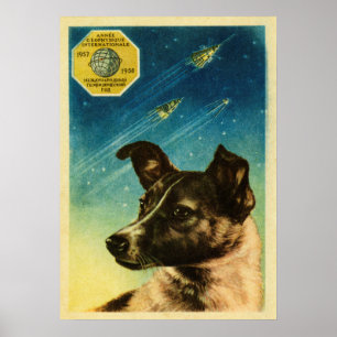 Poster Laika — Cartaz vintage soviético do espaço