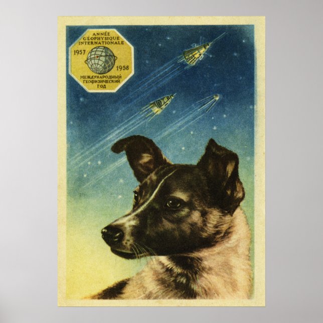 Poster Laika — Cartaz vintage soviético do espaço (Frente)