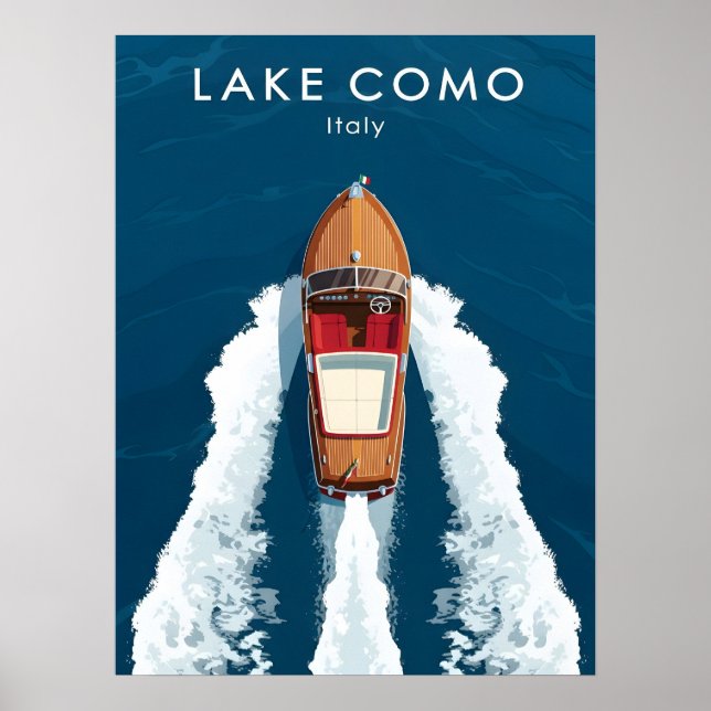 Poster Lake Como Vintage Motorboat – Italian Travel  (Frente)