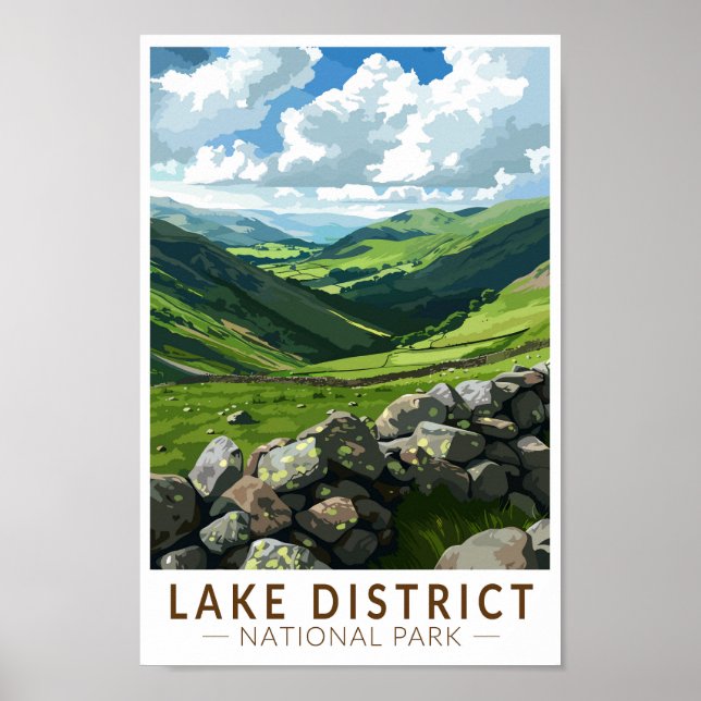 Poster Lake District National Park Viagem Art Vintage (Frente)