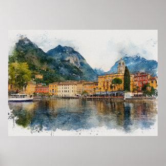 Poster Lake Garda (Lago di Garda) - Watercolor Splash