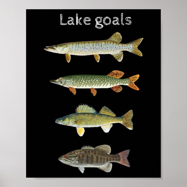 Poster Lake Goals Fishing Musky Pike Walleye Small Mouth  (Frente)
