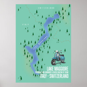 Poster Lake Maggiore Italy - Switzerland map